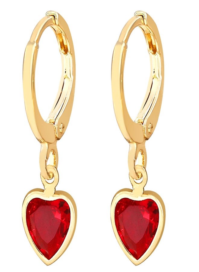 Mintolex Gold Tiny Heart Hoop Earrings for Women Dainty Crystal CZ Huggie Heart dangle Earrings Minimalist Prom Wedding Valentines Jewelry Gifts, Red - Image 1
